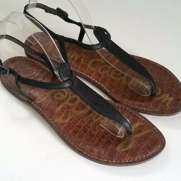 Sam Edelman Gigi Leather T-Strap Flat Sandal Thong Ankle Strap Black 11.5 - Picture 2 of 10